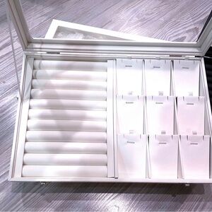 2 x Necklace & Ring Organizer Box with glass Lid, PU leather Tray for Jewelry